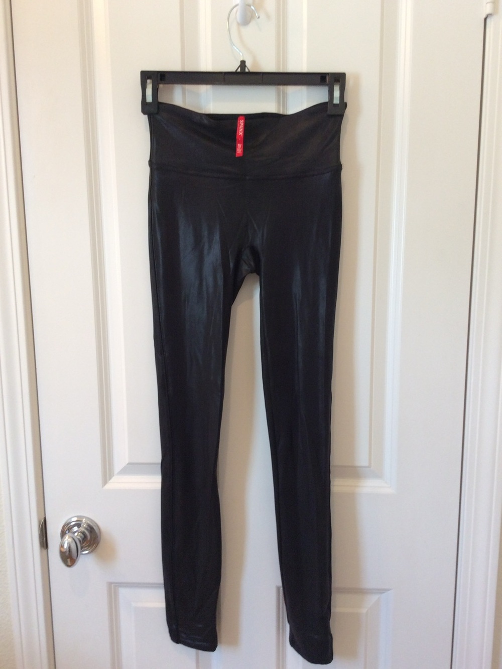 SPANX Black High-Waist Faux-Leather Shiny  - XS